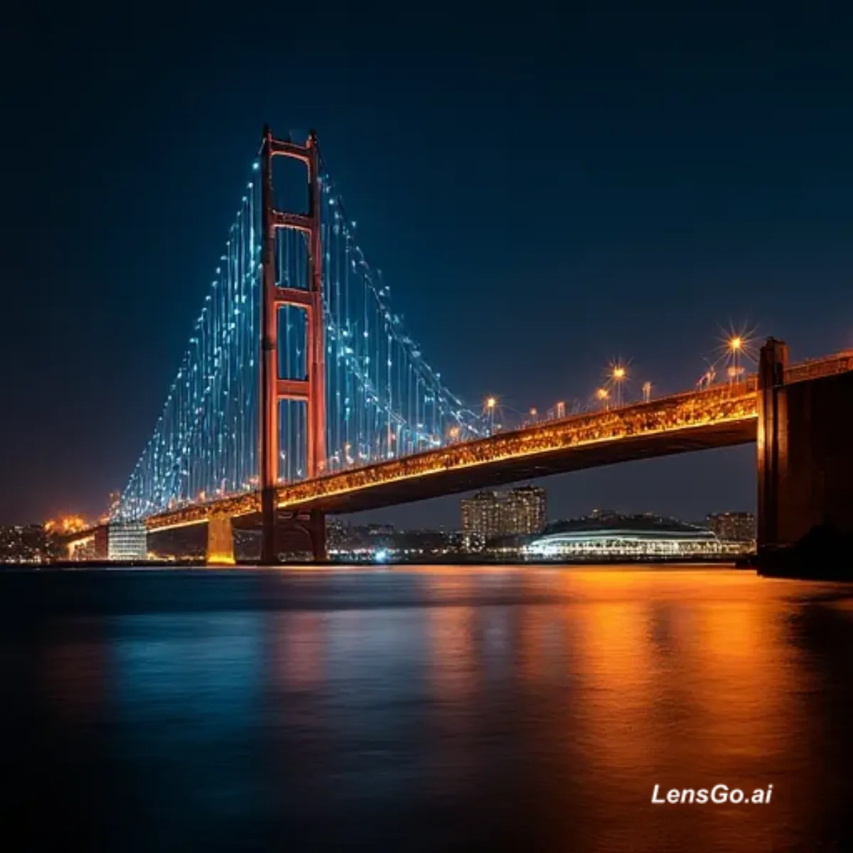 Golden Gate Bridge illuminated at night